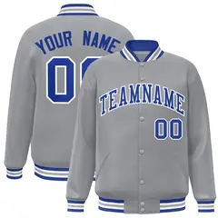 Gray Royal-White Two Tone Varsity Full-Snap Letterman Jacket