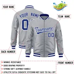 Gray Royal-White Varsity Full-Zip Letterman Bomber Jacket 2