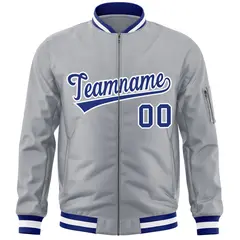 Gray Royal-White Varsity Full-Zip Letterman Bomber Jacket 3
