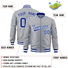 Gray Royal-White Varsity Full-Zip Letterman Bomber Jacket 2