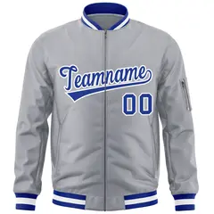Gray Royal-White Varsity Full-Zip Letterman Bomber Jacket 3