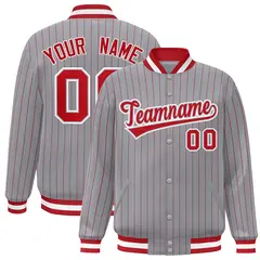 Gray Scarlet White Stripe Letterman Bomber Varsity Jacket