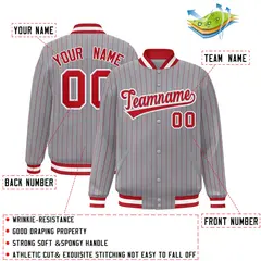 Gray Scarlet White Stripe Letterman Bomber Varsity Jacket 2