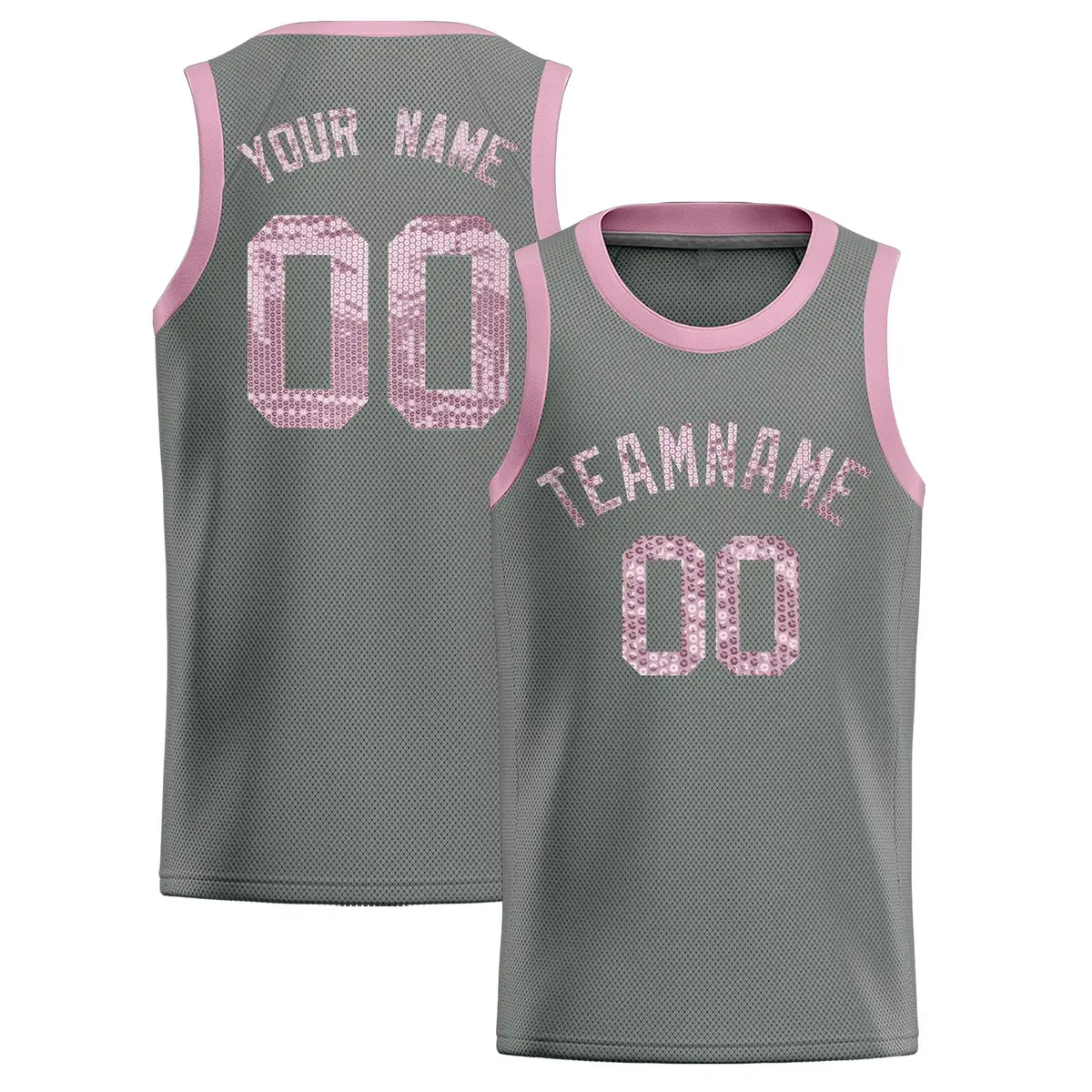 Gray Sequined Trim Athletic Basketball Jersey