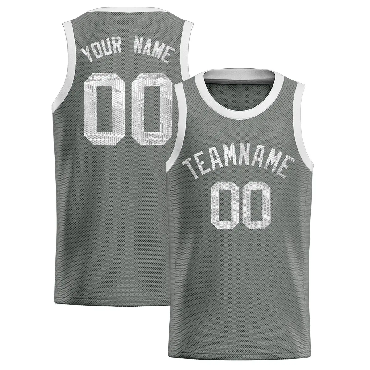 Gray Sequined Trim Athletic Basketball Jersey