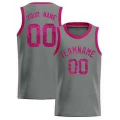 Gray Sequined Trim Athletic Basketball Jersey 1