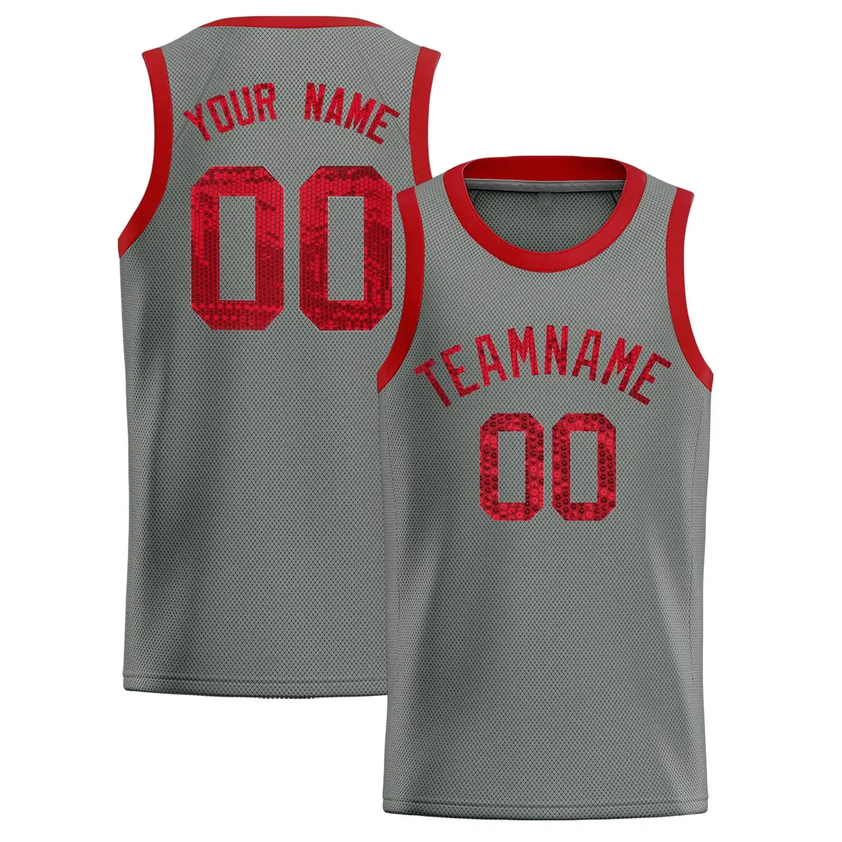 Gray Sequined Trim Athletic Basketball Jersey