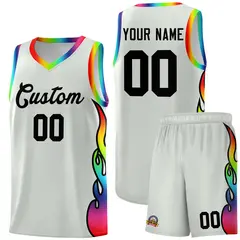 Gray Side Flame Fashion Sports Basketball Jersey 1