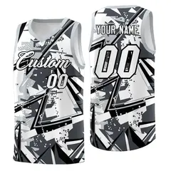 Gray Silver Abstract Graffiti Uniform Basketball Jersey 1