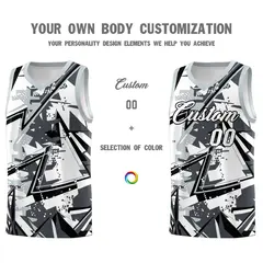 Gray Silver Abstract Graffiti Uniform Basketball Jersey 3
