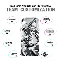 Gray Silver Abstract Graffiti Uniform Basketball Jersey 4