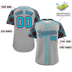 Gray Sky Blue-Crimson Raglan Sleeves Baseball Jersey 2