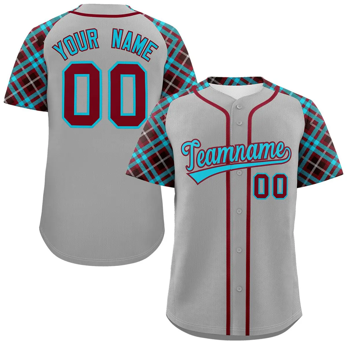 Gray Sky Blue-Crimson Raglan Sleeves Baseball Jersey