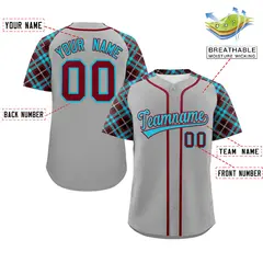Gray Sky Blue-Crimson Raglan Sleeves Baseball Jersey 2