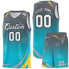 Gray Sky Blue Gradient Star Graffiti Basketball Jersey
