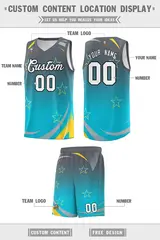 Gray Sky Blue Gradient Star Graffiti Basketball Jersey 2