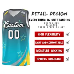Gray Sky Blue Gradient Star Graffiti Basketball Jersey 4