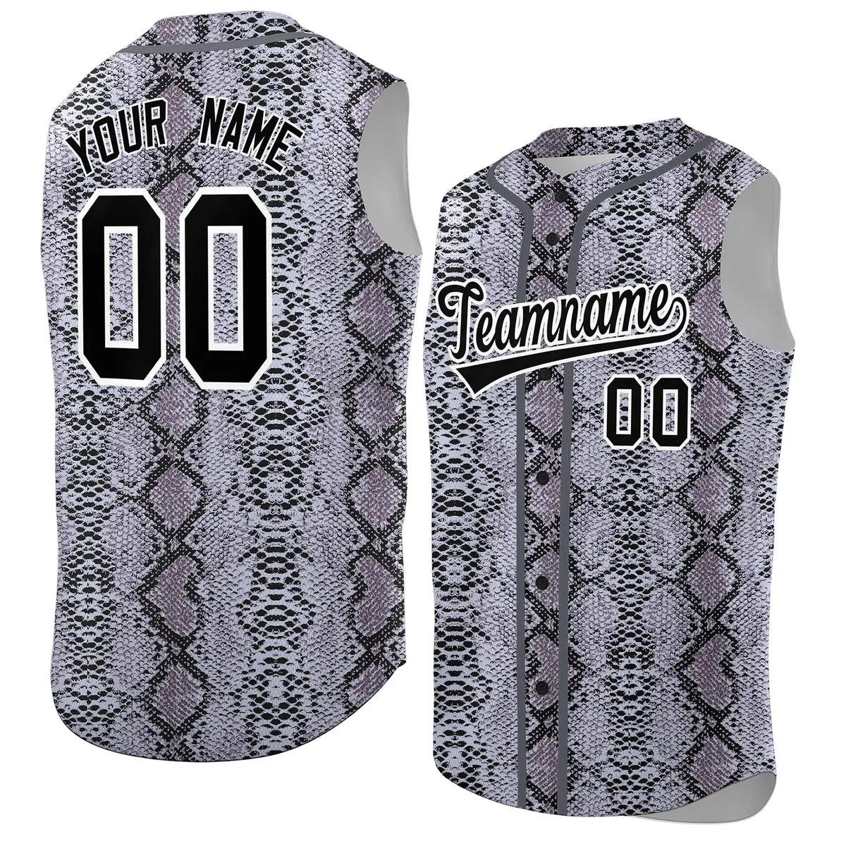 Gray Snakeskin Pattern Sleeveless Baseball Jersey