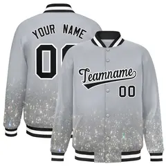 Gray Sparkle-Effect Varsity Full-Snap Letterman Baseball Jacket