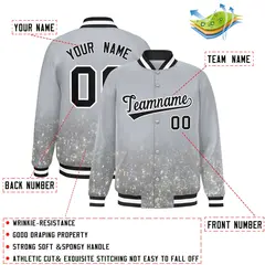 Gray Sparkle-Effect Varsity Full-Snap Letterman Baseball Jacket 2