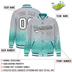 Gray Sparkle-Effect Varsity Full-Snap Letterman Baseball Jacket 2