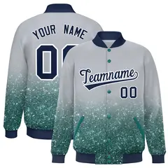 Gray Sparkle-Effect Varsity Full-Snap Letterman Baseball Jacket 1