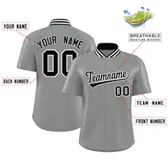 Gray Stand Collar Classic Authentic Baseball Jersey 2