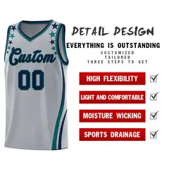 Gray Star Pattern Color Block Shoulders Basketball Jersey 2
