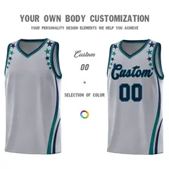 Gray Star Pattern Color Block Shoulders Basketball Jersey 3