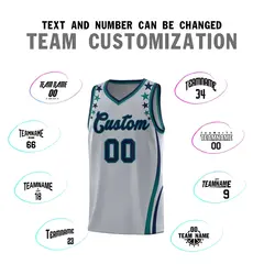 Gray Star Pattern Color Block Shoulders Basketball Jersey 4