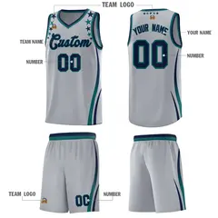 Gray Star Pattern Color Block Shoulders Basketball Jersey 5