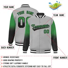 Gray Teal-Black Gradient Raglan Varsity Baseball Jacket 2