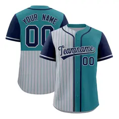 Gray Teal Navy Pinstripe Raglan Baseball Jersey
