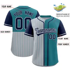 Gray Teal Navy Pinstripe Raglan Baseball Jersey 2