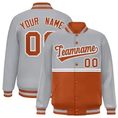 Gray Texas Orange Full-Snap Color Block Varsity Letterman Jacket
