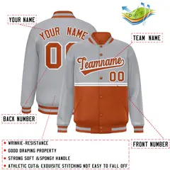 Gray Texas Orange Full-Snap Color Block Varsity Letterman Jacket 2