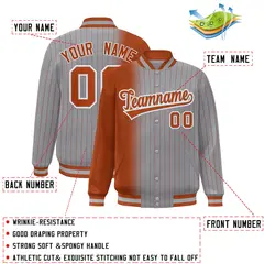 Gray Texas Orange Gradient Pinstripe Full-Snap Letterman Jacket 2