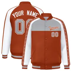 Gray Texas Orange K-Ribbon Raglan Color Block Full-Snap Letterman Jacket