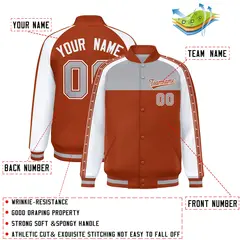 Gray Texas Orange K-Ribbon Raglan Color Block Full-Snap Letterman Jacket 2