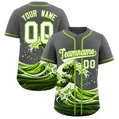 Gray Wave Graffiti Baseball Jersey 1