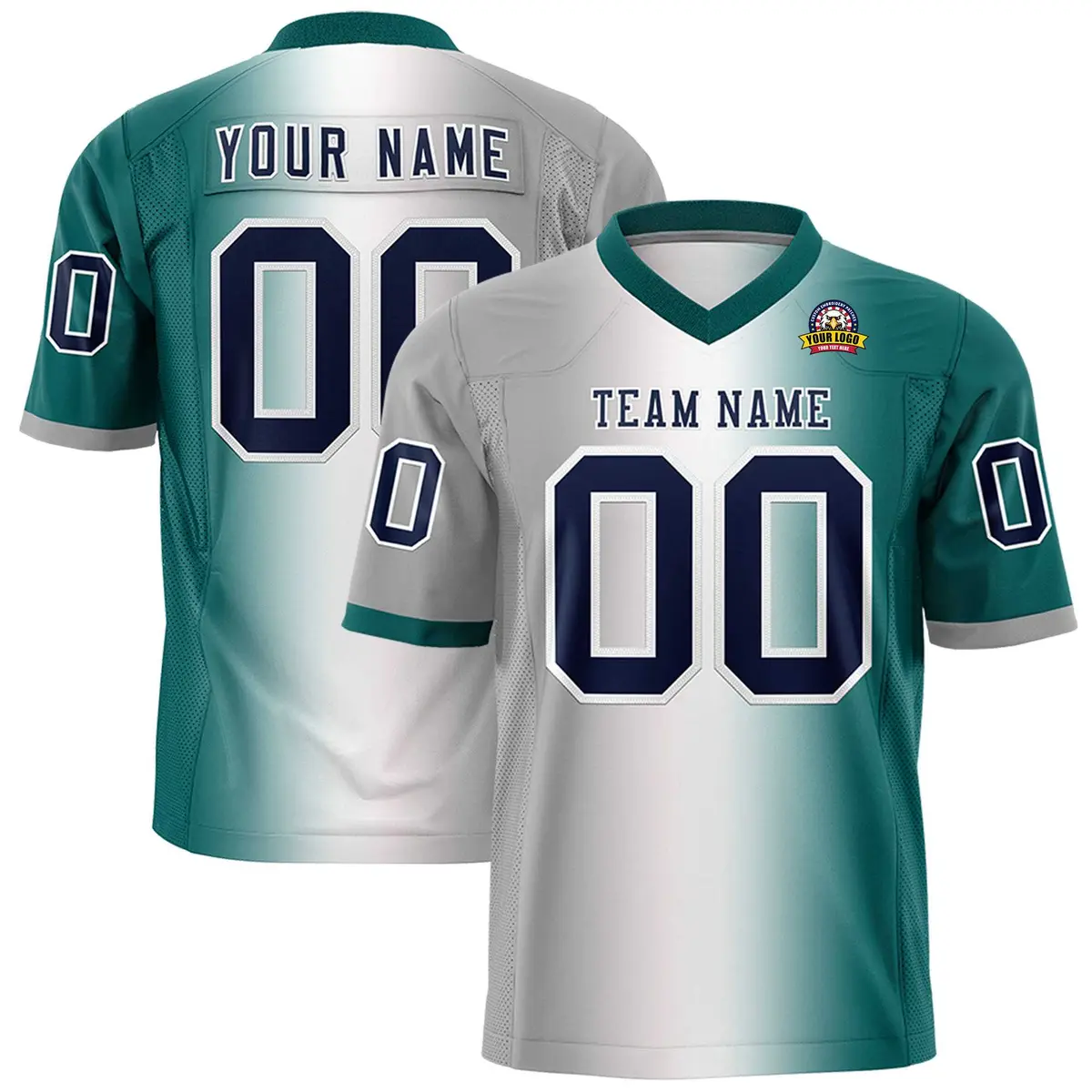 Gray White-Aqua Gradient Fashion Authentic Football Jersey
