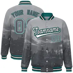 Gray White-Aqua Philadelphia Skyline Track Varsity Full-Snap Jacket