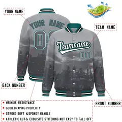 Gray White-Aqua Philadelphia Skyline Track Varsity Full-Snap Jacket 2