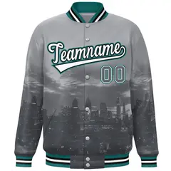 Gray White-Aqua Philadelphia Skyline Track Varsity Full-Snap Jacket 3