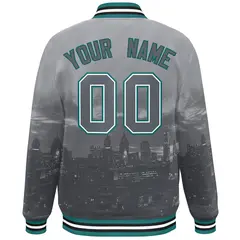 Gray White-Aqua Philadelphia Skyline Track Varsity Full-Snap Jacket 4