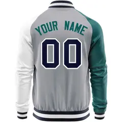 Gray White-Aqua Varsity Full-Zip Raglan Letterman Baseball Jacket 6