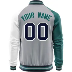 Gray White-Aqua Varsity Full-Zip Raglan Letterman Baseball Jacket 6