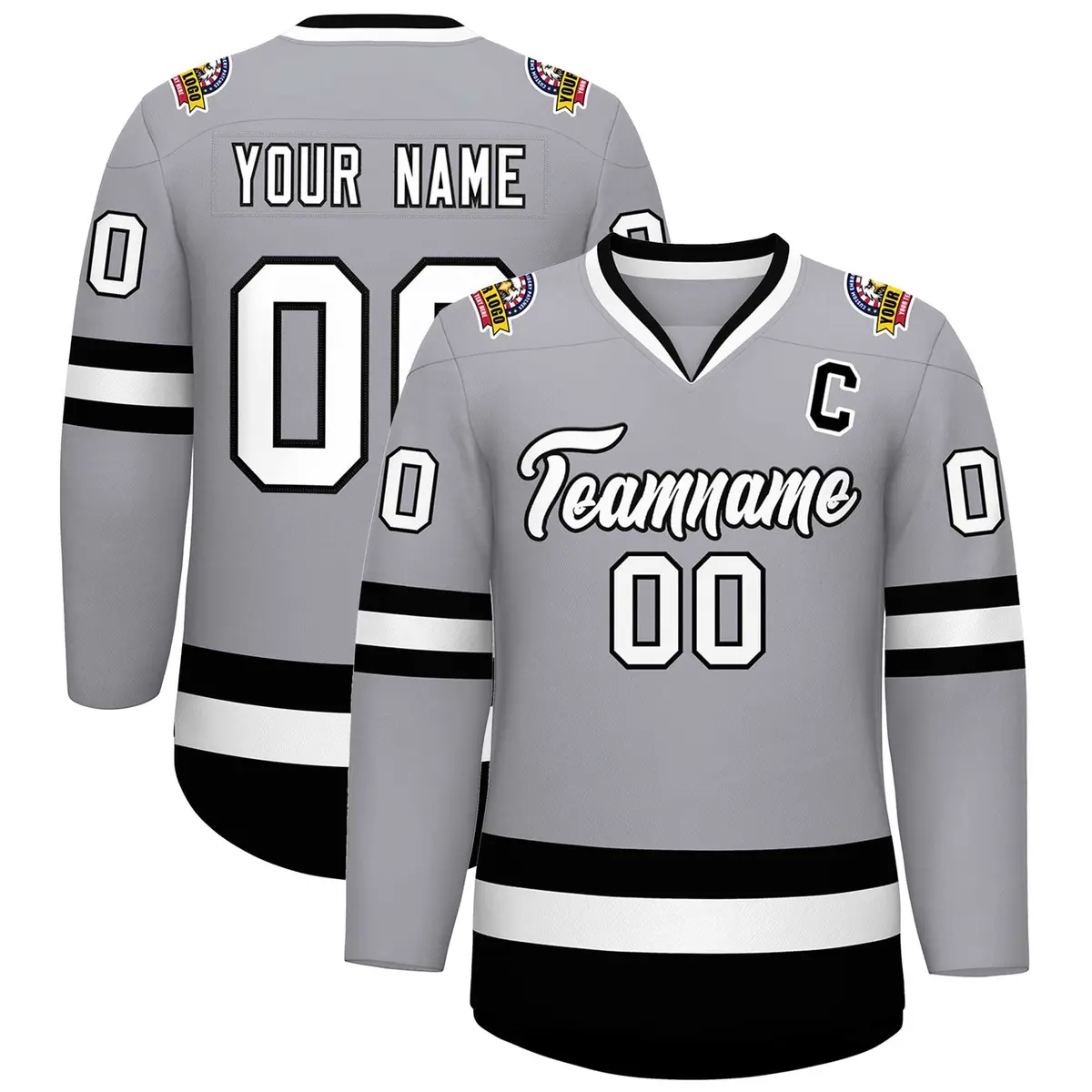 Gray White-Black Classic Hockey Jersey