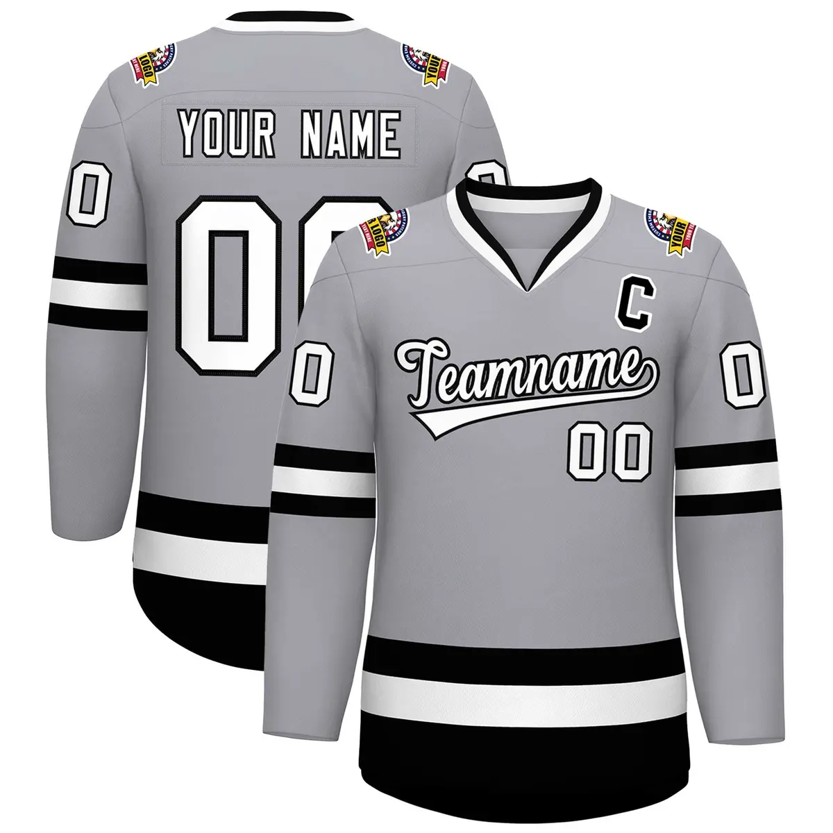 Gray White-Black Classic Hockey Jersey