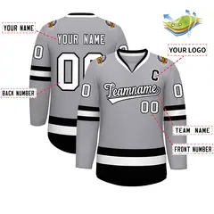 Gray White-Black Classic Hockey Jersey 2